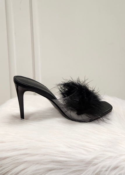 Take Notice Black Feathered Heels