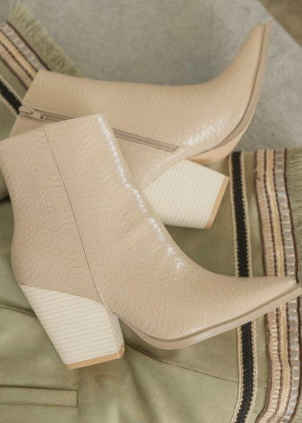 Sonia Western Beige Ankle Bootie