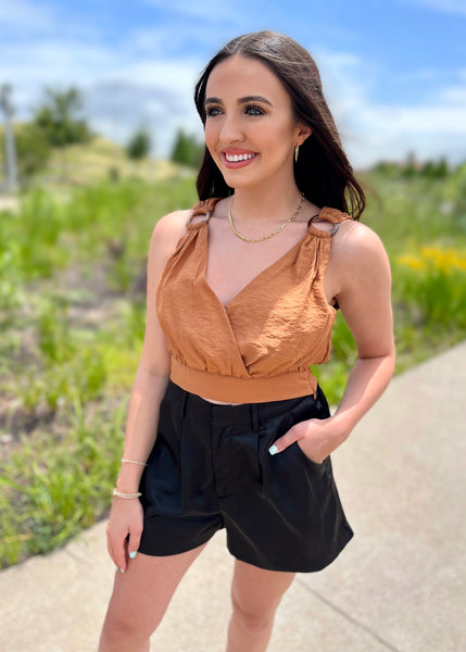 Morning Glory O'Ring Caramel Back Tie Top