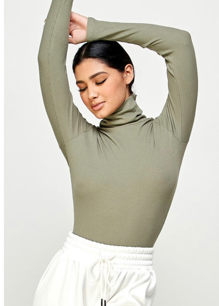 By The Fireside Ribbed Turtleneck Top - Olive