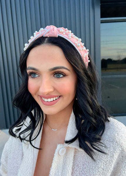 Knotted Pearl Headband - Lt. Pink