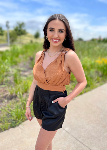 Morning Glory O'Ring Caramel Back Tie Top