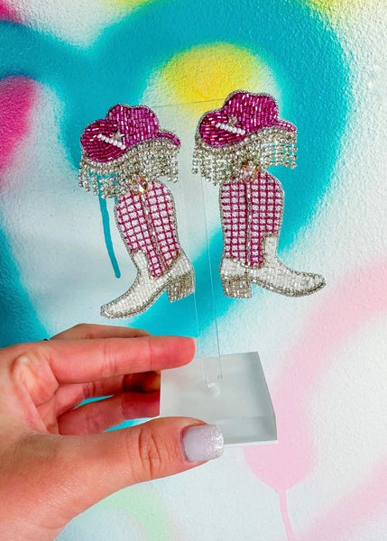 Ballerini Boots Beaded & Rhinestone Earrings