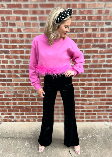 Play It Up Black Velvet Full Length Flare Pant