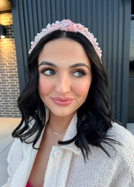 Knotted Pearl Headband - Lt. Pink