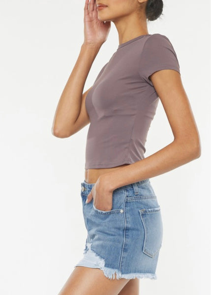 Abbie High Rise Frayed Hem Denim Shorts - SIZE 11/29