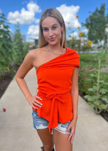 Sunny Disposition One Shoulder Top - Orange
