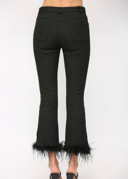 Not Only In Paris Feather Trim Black Flare Pants