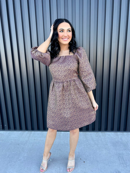 Captivate Me Burgundy/Gold Jacquard Mini Dress