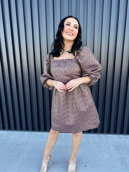 Captivate Me Burgundy/Gold Jacquard Mini Dress