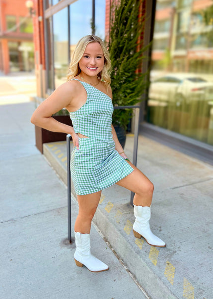 Game Changer Green Checkered Asymmetric Crop Top
