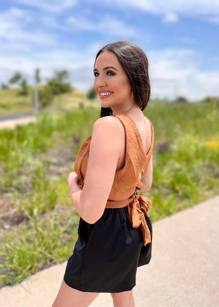 Morning Glory O'Ring Caramel Back Tie Top