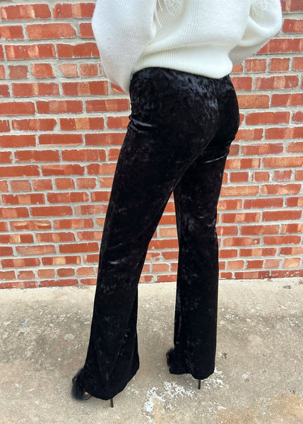 Play It Up Black Velvet Full Length Flare Pant