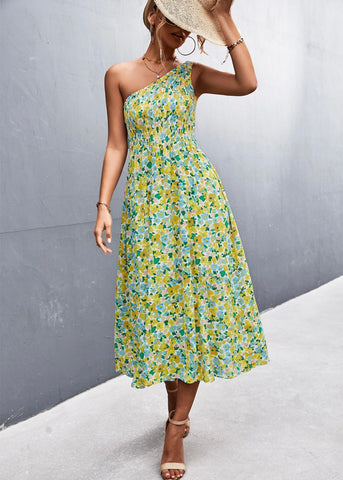 Spring Forward Sage Floral Maxi One Shoulder Dress