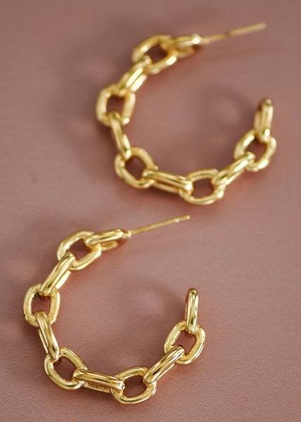 Gold Chain Link Hoop Earrings