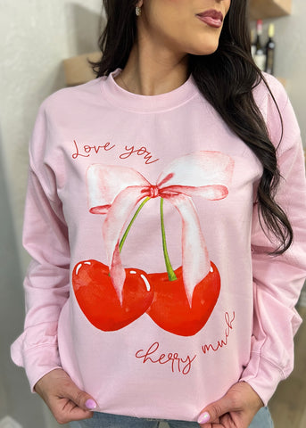 "Love You Cherry Much" Pink Graphic Sweatshirt