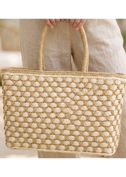 Woven Lattice Straw Tote Bag