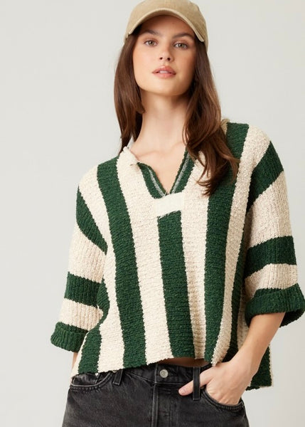 It's Giving Fall Vibes Hunter Green Striped Sweater