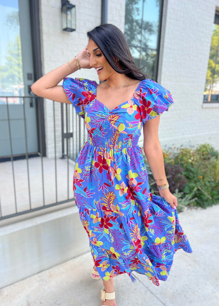 Island Dreams Blue Puff Sleeve Maxi Dress