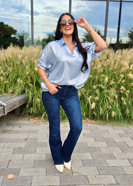 Shining Star Baby Blue Shimmer Collared Top