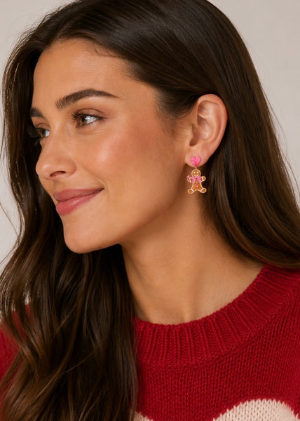 Acrylic Pink Gingerbread Cookie Drop Earrings