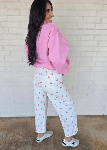Life Is Good Pink Polka Dot Barrel Jeans