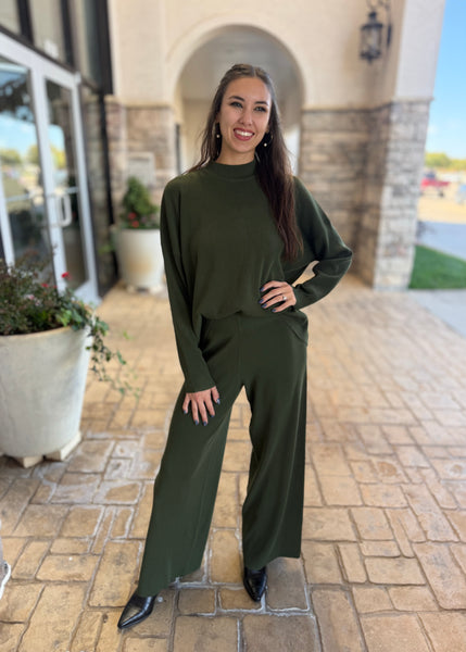 Subtly Sophisticated Army Green 2 Pc Sweater Set