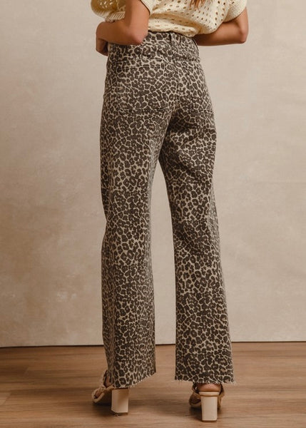 Leopard Fun High Rise Flared Denim