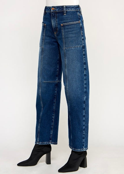 Erica High Rise Dark Wash Barrel Jeans