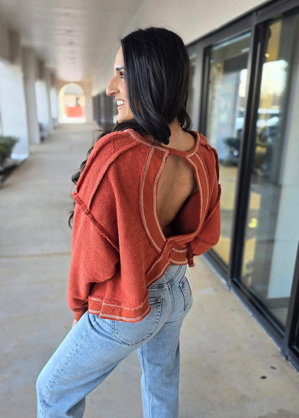 Don't Overlap Open Back Oversized Rust Top