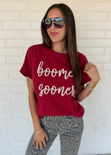 Pearl Scripted "Boomer Sooner" Crimson Stadium Top