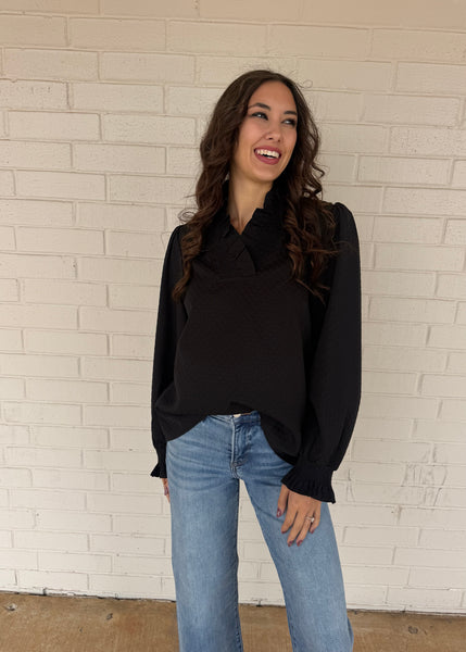 Calling All Dots Black Long Sleeve Top