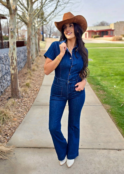 So Daring Dark Wash Denim Jumpsuit