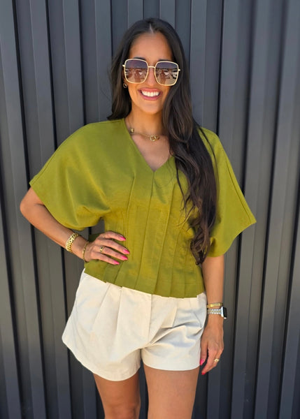 Lesson Learned Olive V Neck Top