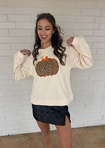 Falling Into Pumpkin Season Cream Long Sleeve Top