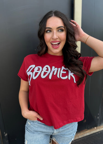 Boomer Sequin Crimson Stadium Tee