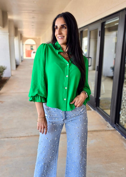 Ordinary Days Kelly Green Button Up Top