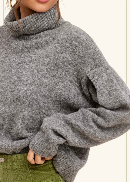 To Myself Heather Grey Turtleneck Sweater