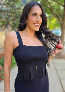 Just One Look Black Fringe Sweater Tank