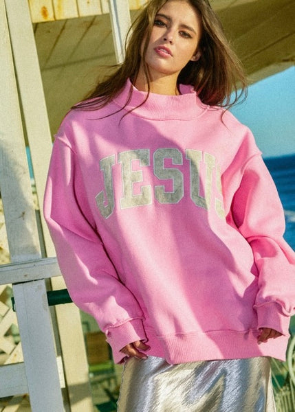 Jesus Pink Mock Neck Sweatshirt