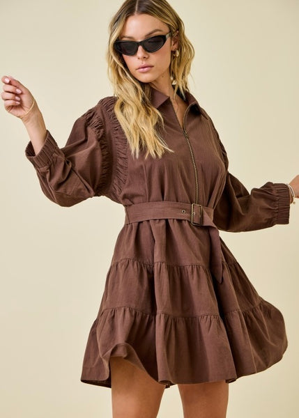 Fall Festival Brown Belted Mini Dress