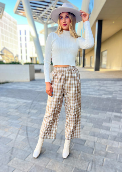 Best Bet Neutral Checked Wide Leg Pant