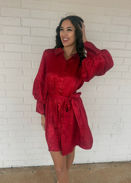 Made You Look Red Button Up Mini Dress