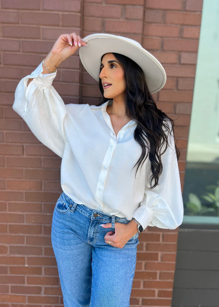 Sweet Truth White Dolman Sleeve Button Up Top