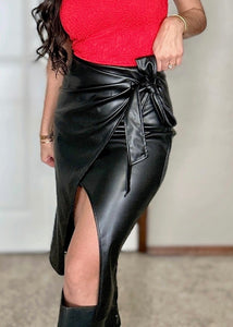Enjoying Life Faux Leather Black Midi Skirt