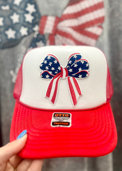 Stars & Stripes Bow Trucker Hat - Red/White