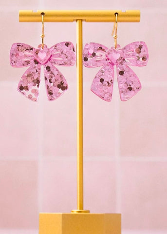 Pink Sequin Bow Earrings