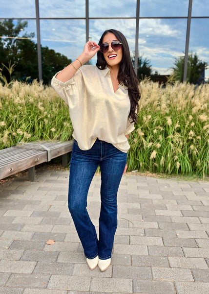 Shining Star Pearl Shimmer Collared Top