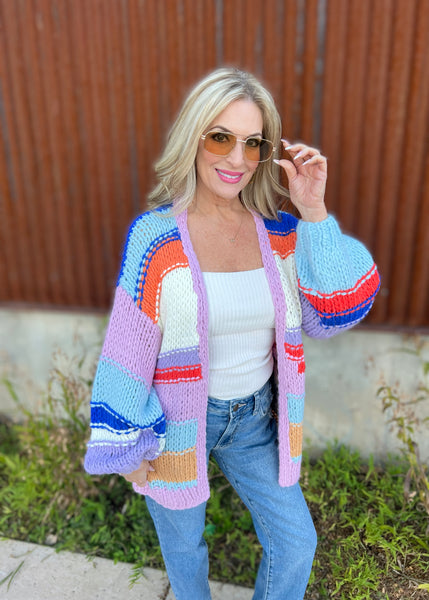 Covered By Love Lavender Multi Striped Cardigan