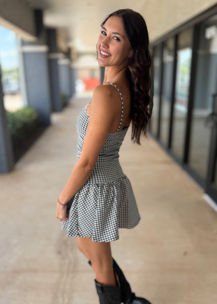 Don't Mind If I Do Black & White Gingham Mini Dress